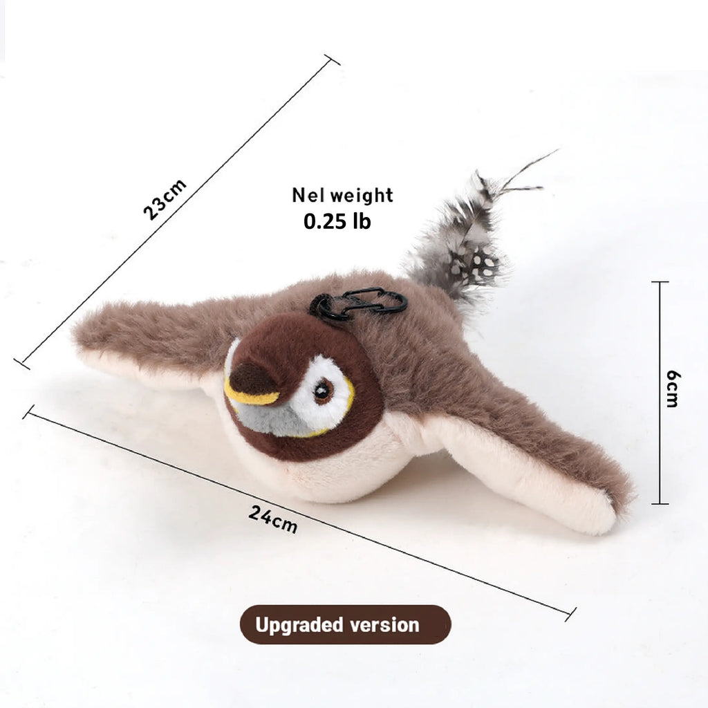 Flapping Bird Cat Toy Lifelike Bird Chirp Plush Interactive Pet Toy Touch Activated Kitten Toy Rechargeable USB Cable Included