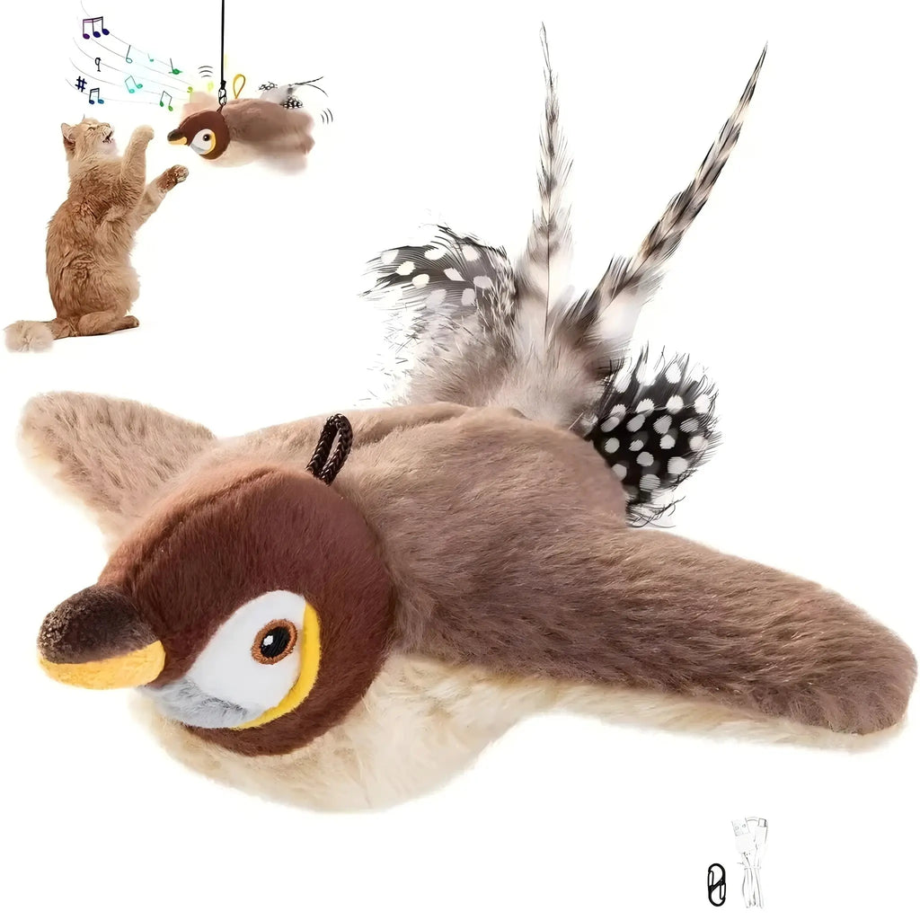 Flapping Bird Cat Toy Lifelike Bird Chirp Plush Interactive Pet Toy Touch Activated Kitten Toy Rechargeable USB Cable Included