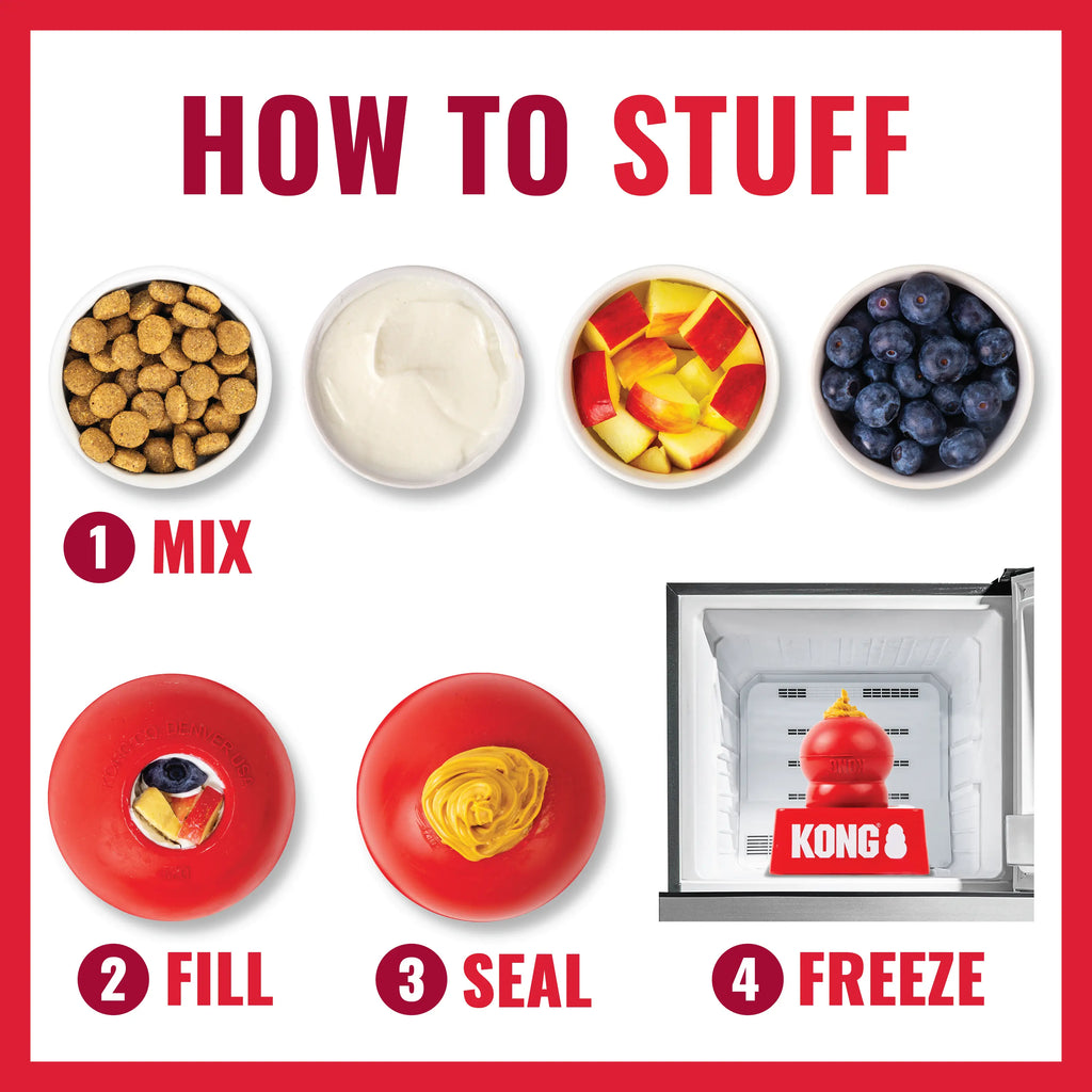 KONG Classic Stuffable Dog Toy with Easy Treat Peanut Butter Spray - Fetch & Chew Toy for Dogs - with Dog Toy Filler Treat - for Hours of Fun & Enrichment - 8 Oz