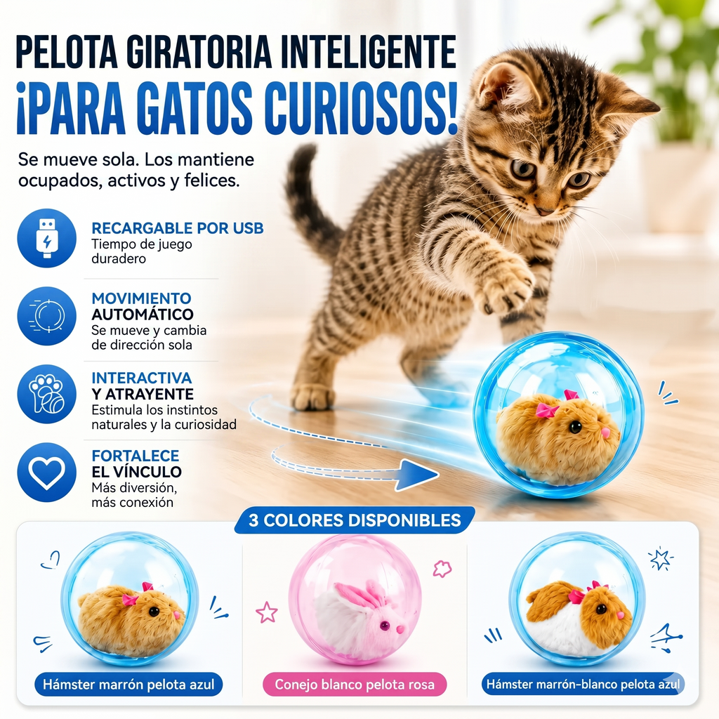 Bola Interactiva Automática para Gatos | Recargable USB | 3 Colores