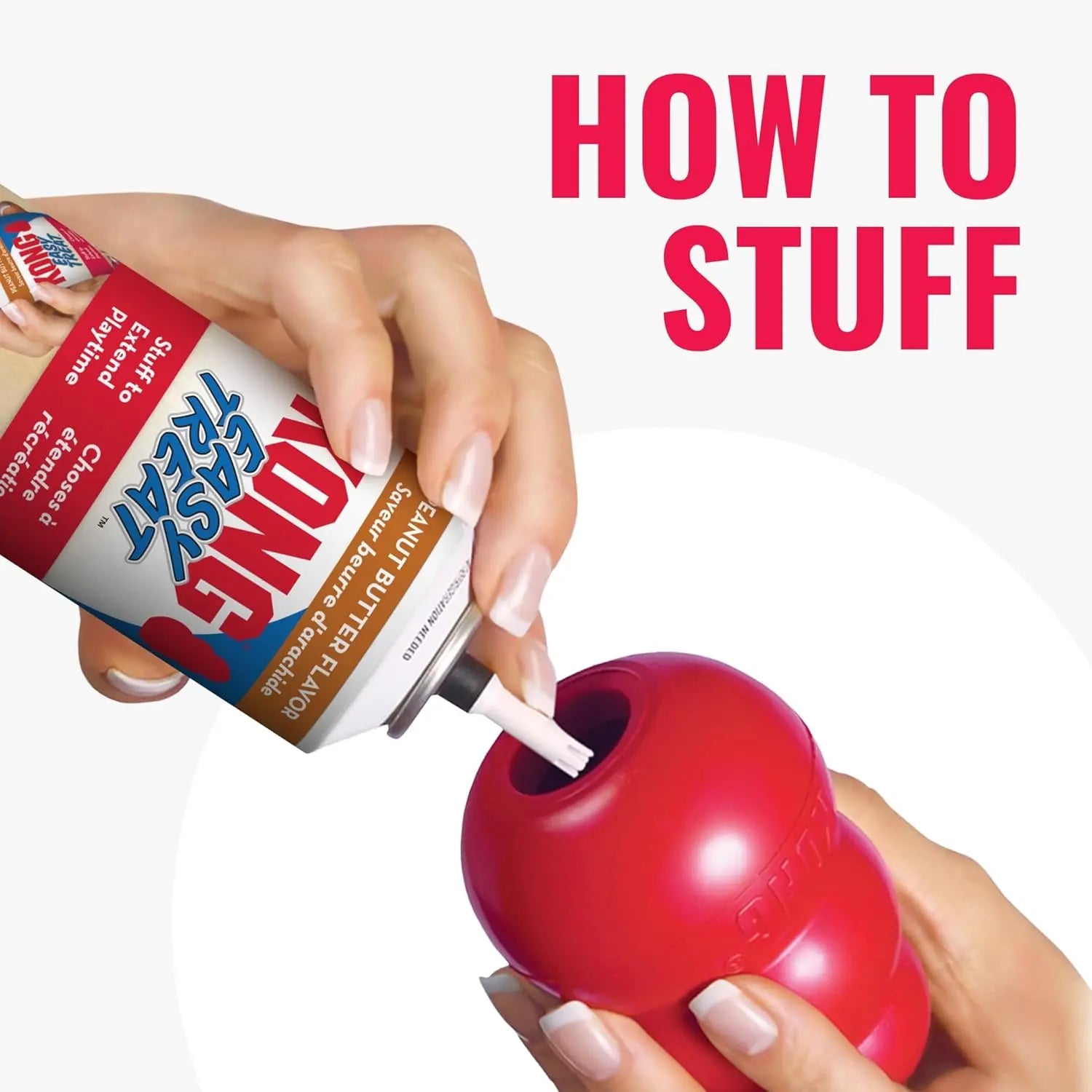 KONG Classic Stuffable Dog Toy with Easy Treat Peanut Butter Spray - Fetch & Chew Toy for Dogs - with Dog Toy Filler Treat - for Hours of Fun & Enrichment - 8 Oz